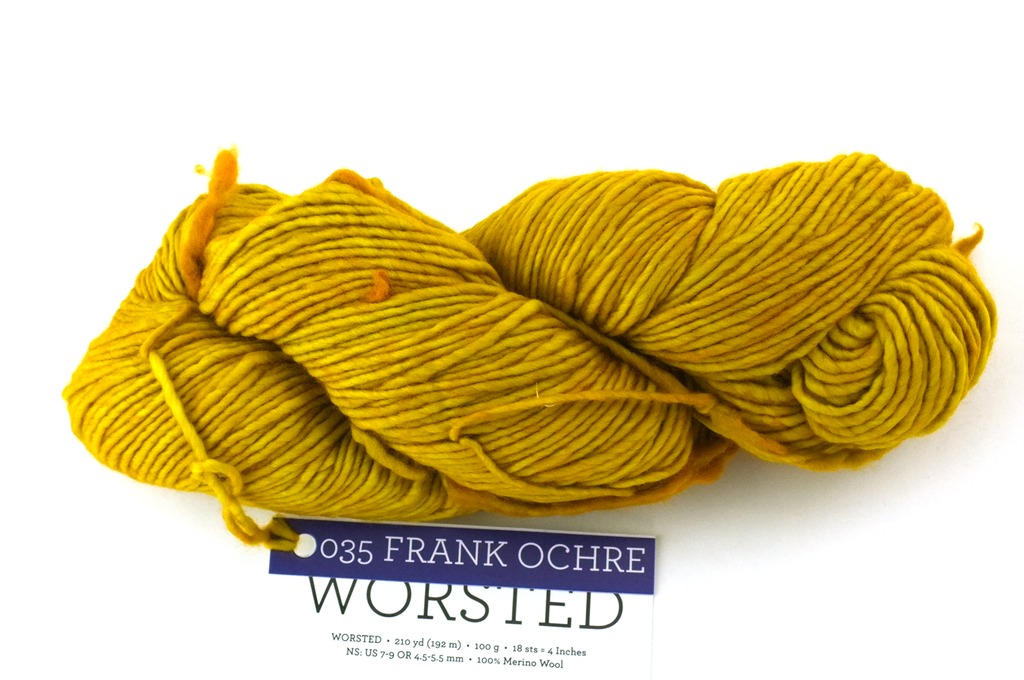 Malabrigo Worsted in color Frank Ochre, #035, Merino Wool Aran Weight Knitting Yarn, gorgeous ochre yellow - Purple Sage Yarns