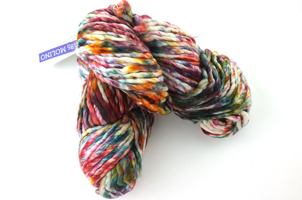 Malabrigo Rasta in color Molino, Super Bulky Merino Wool Knitting Yarn, red, indigo, forest, on off-white, #185 - Purple Sage Yarns
