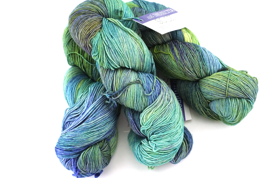 Malabrigo Sock in color Indiecita, Fingering Weight Merino Wool Knitting Yarn, greens and blues, #416 - Purple Sage Yarns