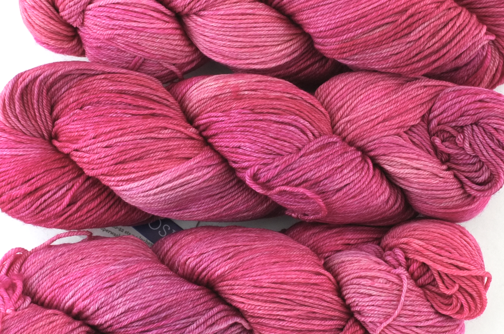 Malabrigo Arroyo in color English Rose, Sport Weight Merino Wool Knitting Yarn, semi-solid bright pink, #057 - Purple Sage Yarns