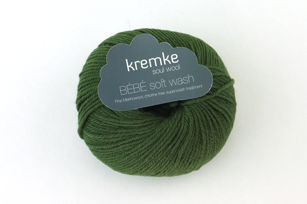 Bébé Soft Wash Baby Yarn, Pinetree, medium green, sport weight superwash merino wool from Purple Sage Yarns