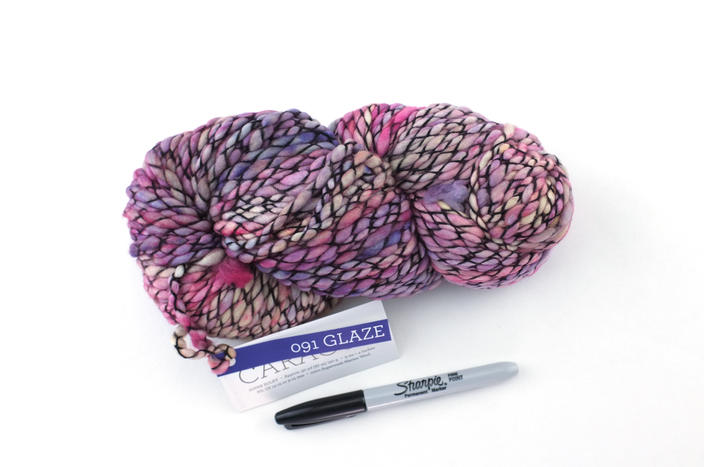 Malabrigo Caracol in color Glaze, #091, Super Bulky thick and thin superwash merino knitting yarn in pinks, lilac - Purple Sage Yarns