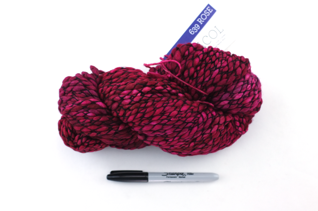Malabrigo Caracol in color Rose, #639, Super Bulky thick and thin superwash merino knitting yarn in fabulous pinks - Purple Sage Yarns