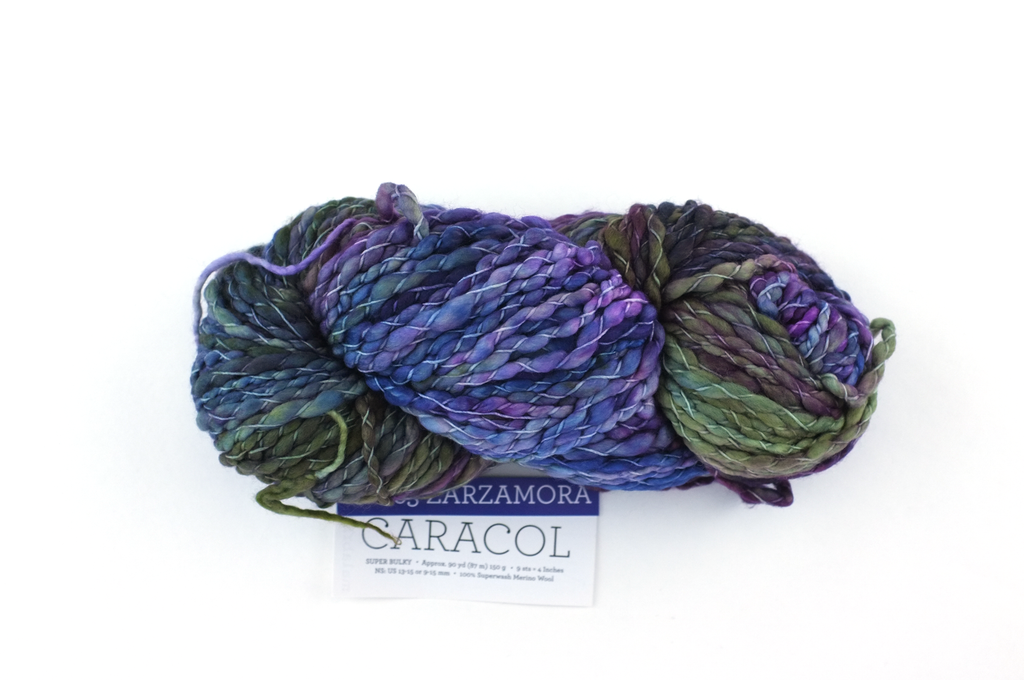 Malabrigo Caracol in color Zarzamora, #863, bulky thick and thin superwash merino knitting yarn in dark purple, olive - Purple Sage Yarns