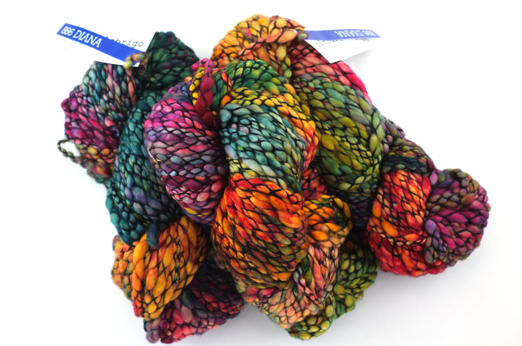 Malabrigo Caracol in color Diana, #886, Super Bulky thick and thin superwash merino knitting yarn in rainbow shades - Purple Sage Yarns