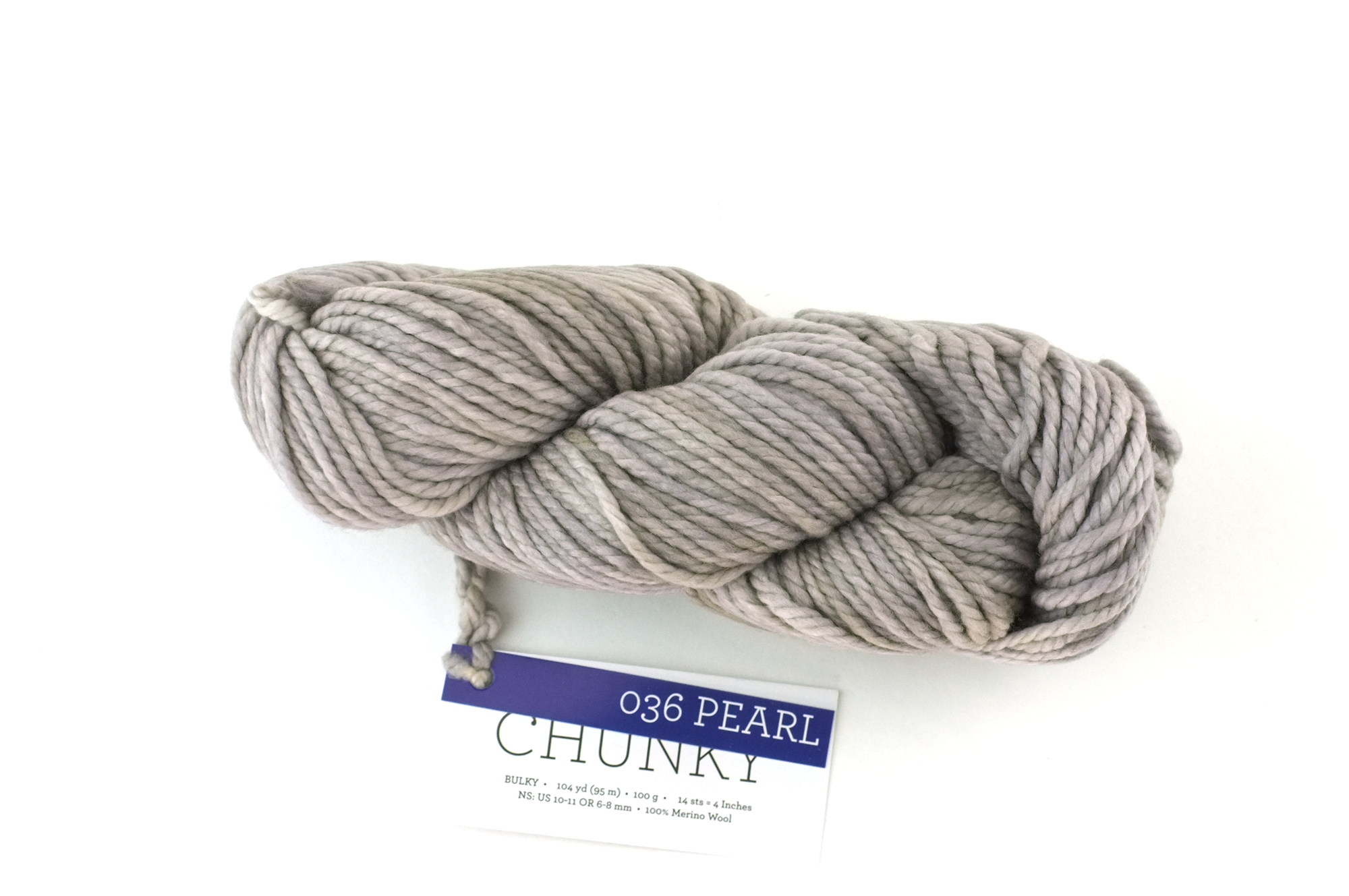 Malabrigo Chunky in color Pearl, Bulky Weight Merino Wool Knitting Yarn, pale light gray, #036 - Purple Sage Yarns