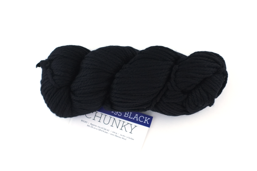 Malabrigo Chunky in color Black, Bulky Weight Merino Wool Knitting Yarn, solid black, #195