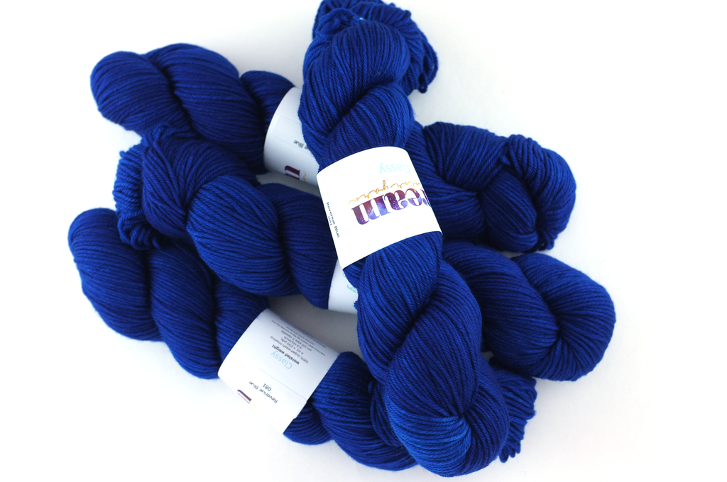Dream in Color Classy color Revenue Blue 081, worsted weight superwash wool knitting yarn, bright cobalt blue from Purple Sage Yarns