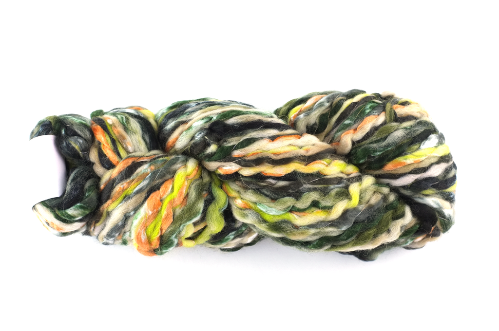 Super Bulky weight Enorme in Monolith 03, greens, black. orange, wool blend yarn by Louisa Harding from Purple Sage Yarns