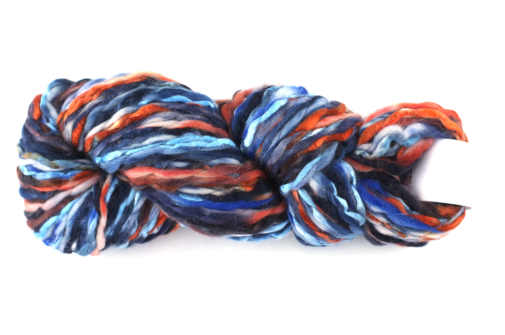 Super Bulky weight Enorme in Twilight 15, orange, blue, black, wool blend yarn by Louisa Harding from Purple Sage Yarns