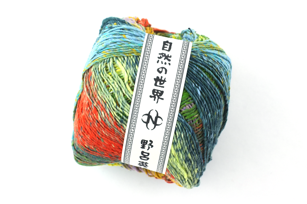 Noro Haruito, silk-cotton yarn, worsted weight, greens, orange, dragon skeins, col 07 from Purple Sage Yarns