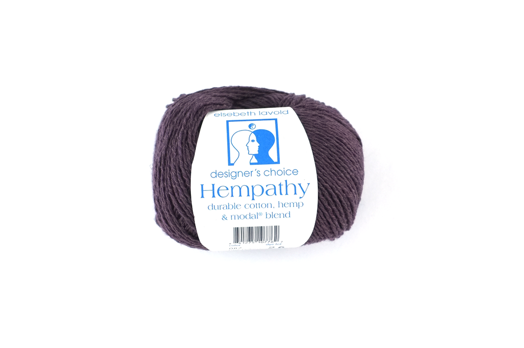 Hempathy no 087, Deep Mulberry, hemp, cotton, modal knitting yarn in dark fig, linen-like DK weight knitting yarn