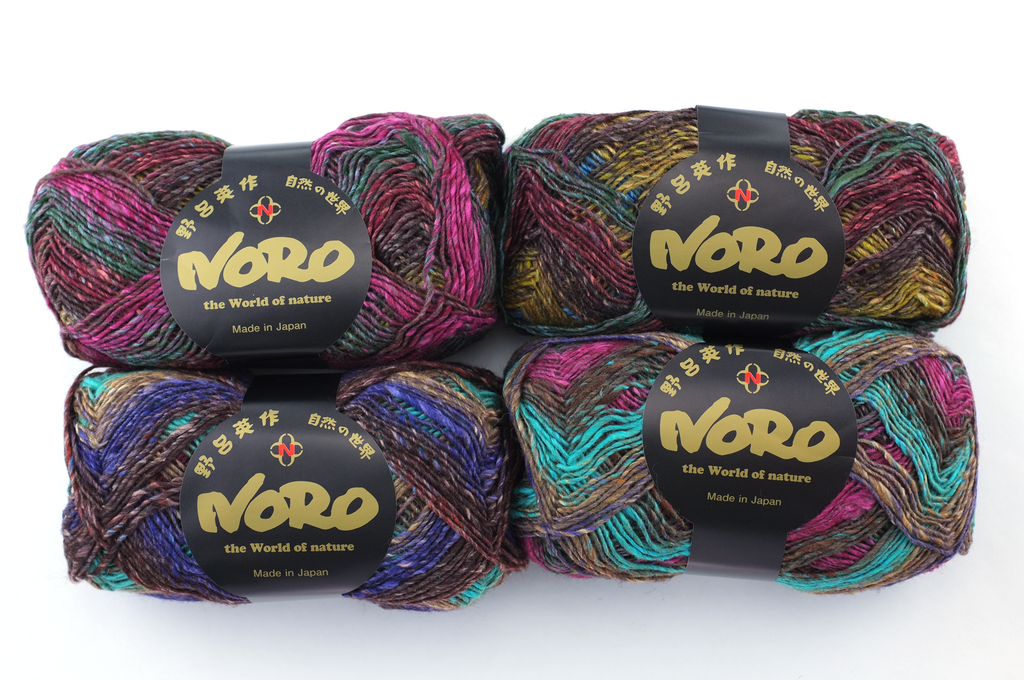 Noro Silk Garden Sock Color S086, wool silk mohair sport weight browns, pink, teal from Purple Sage Yarns