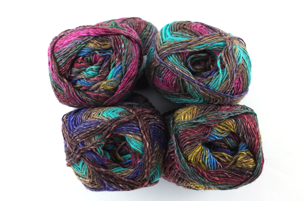 Noro Silk Garden Sock Color S086, wool silk mohair sport weight browns, pink, teal from Purple Sage Yarns