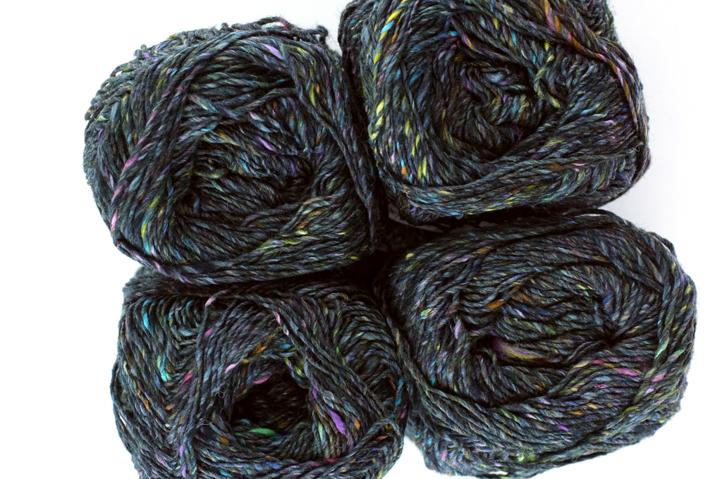 Noro Silk Garden Sock Solo Color TW87, Wool Silk Mohair Sport Weight Knitting Yarn, pastel rainbow on off-black dark gray tweed from Purple Sage Yarns