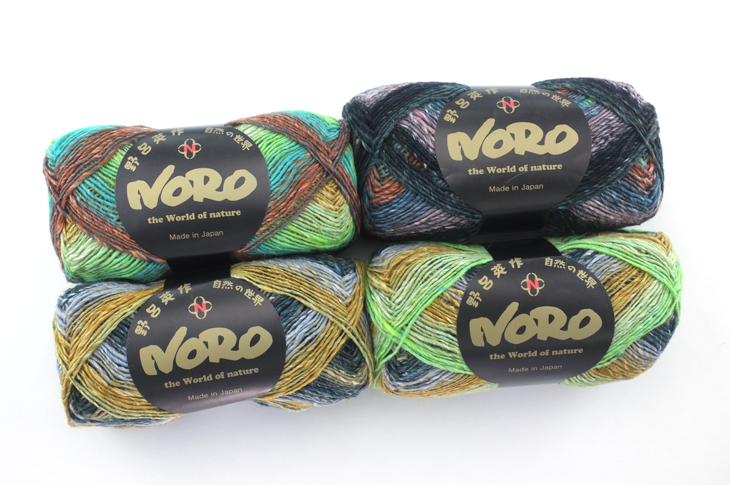 Noro Silk Garden Sock Color S504, wool silk mohair sport weight yarn, bright green, chestnut, black