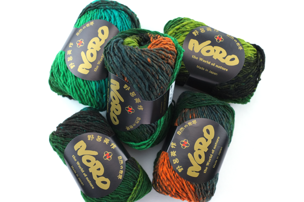 Noro Kureyon Color 430, Worsted Weight 100% Wool Knitting Yarn, orange, black, green from Purple Sage Yarns