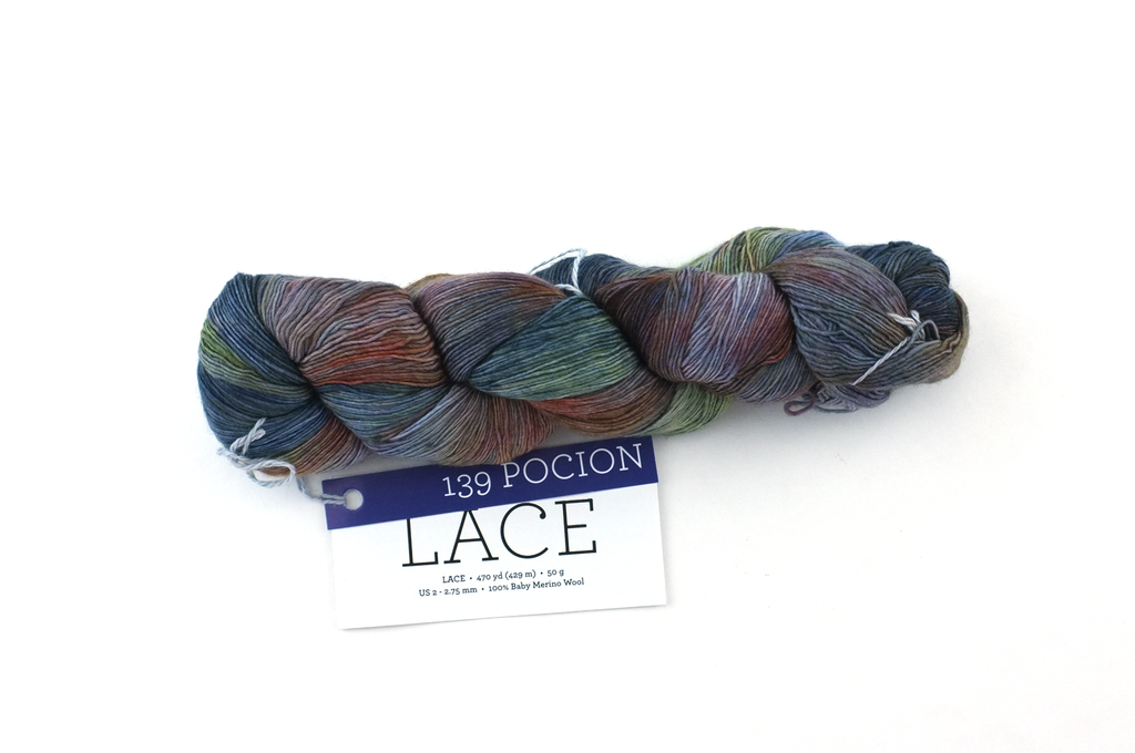 Malabrigo Lace in color Pocion, Lace Weight Merino Wool Knitting Yarn, red, navy, black, #139 - Purple Sage Yarns