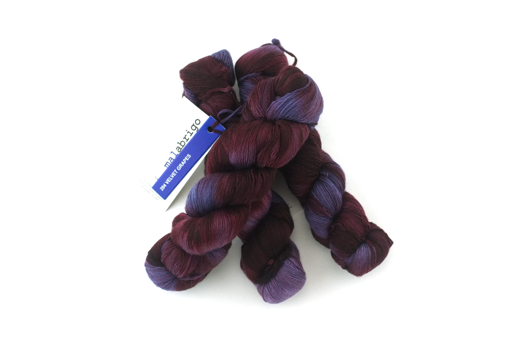 Malabrigo Lace in color Velvet Grapes, Lace Weight Merino Wool Knitting Yarn, dark magenta purple, #204 - Purple Sage Yarns