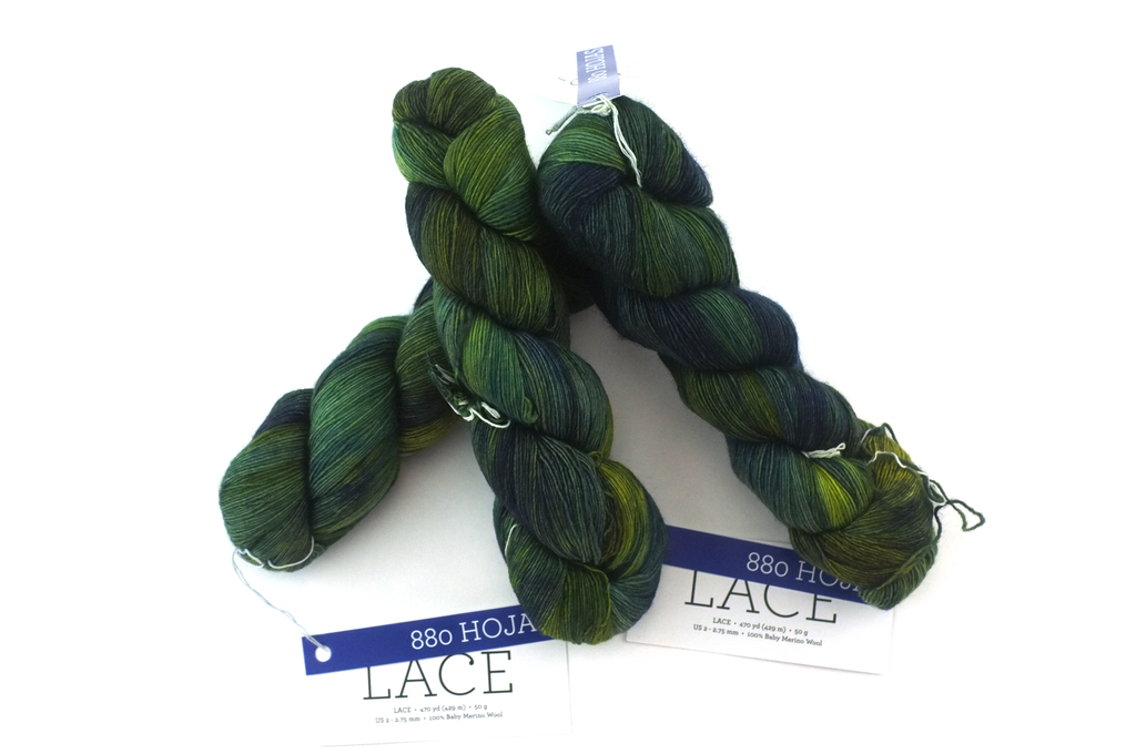 Malabrigo Lace in color Hojas, Lace Weight Merino Wool Knitting Yarn, forest of greens, #880 - Purple Sage Yarns