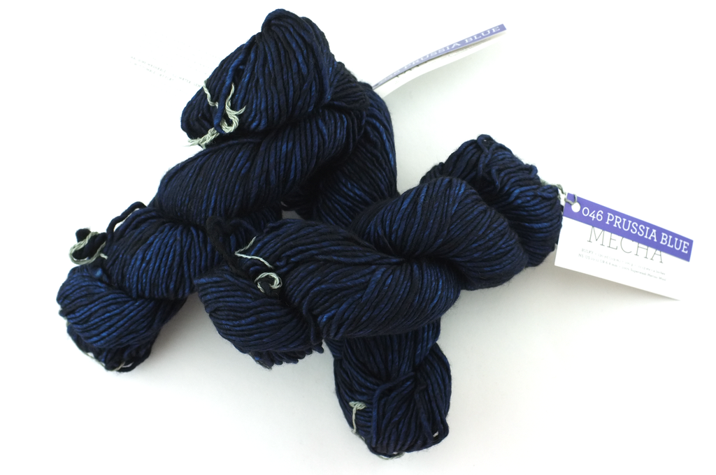Malabrigo Mecha in color Prussia Blue, Merino Wool Bulky Weight Knitting Yarn, dark ultramarine blue, #046 - Purple Sage Yarns