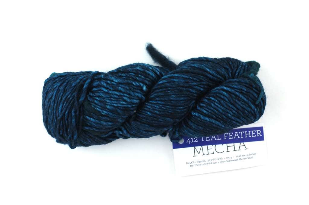 Malabrigo Mecha in color Teal Feather, Merino Wool Bulky Weight Knitting Yarn, extraordinary teal green, #412 - Purple Sage Yarns