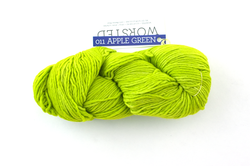 Malabrigo Worsted in color Apple Green, #011, Merino Wool Aran Weight Knitting Yarn, bright green - Purple Sage Yarns