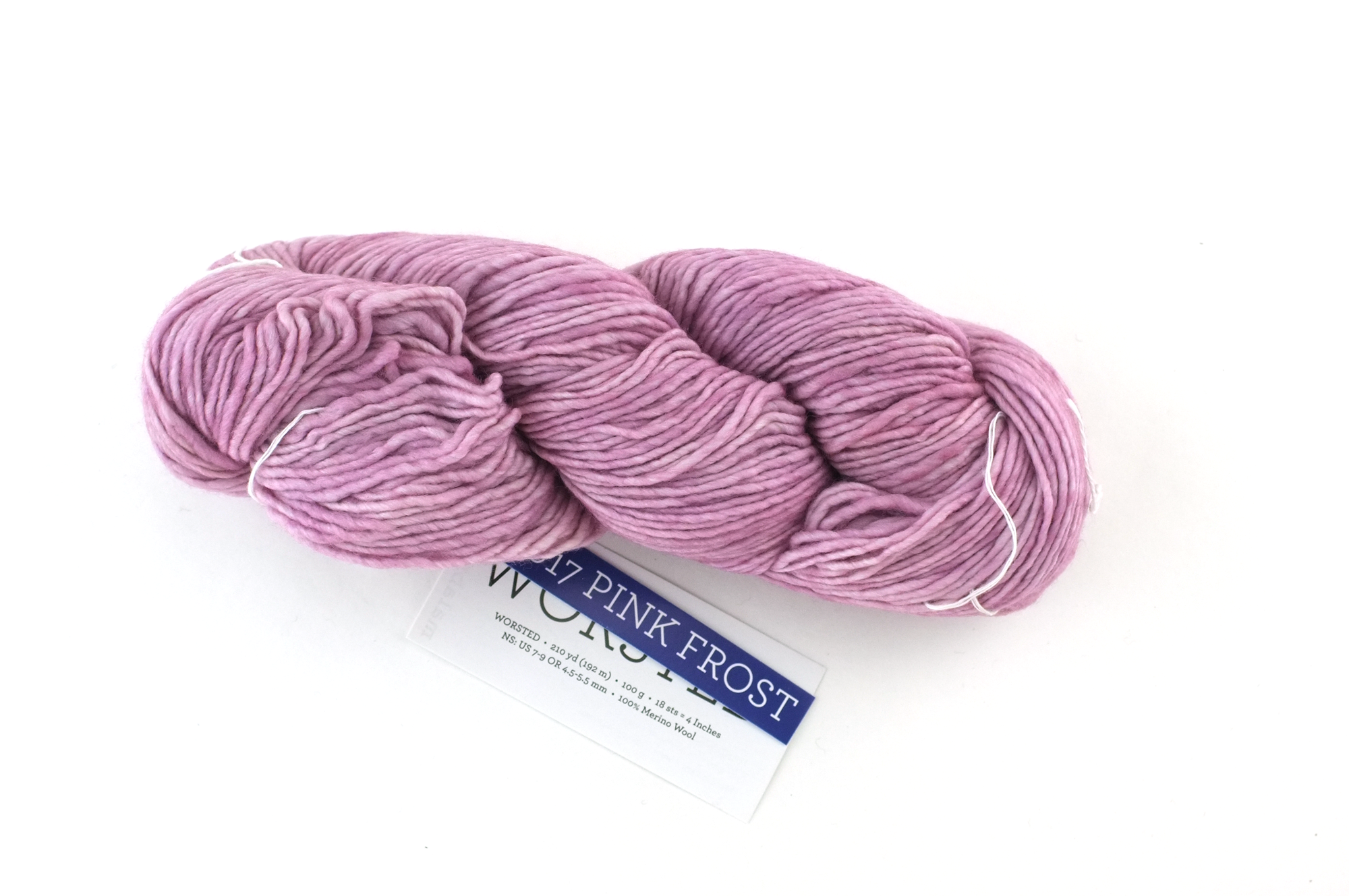 Malabrigo Worsted in color Pink Frost, #017, Merino Wool Aran Weight Knitting Yarn, lilac pink - Purple Sage Yarns