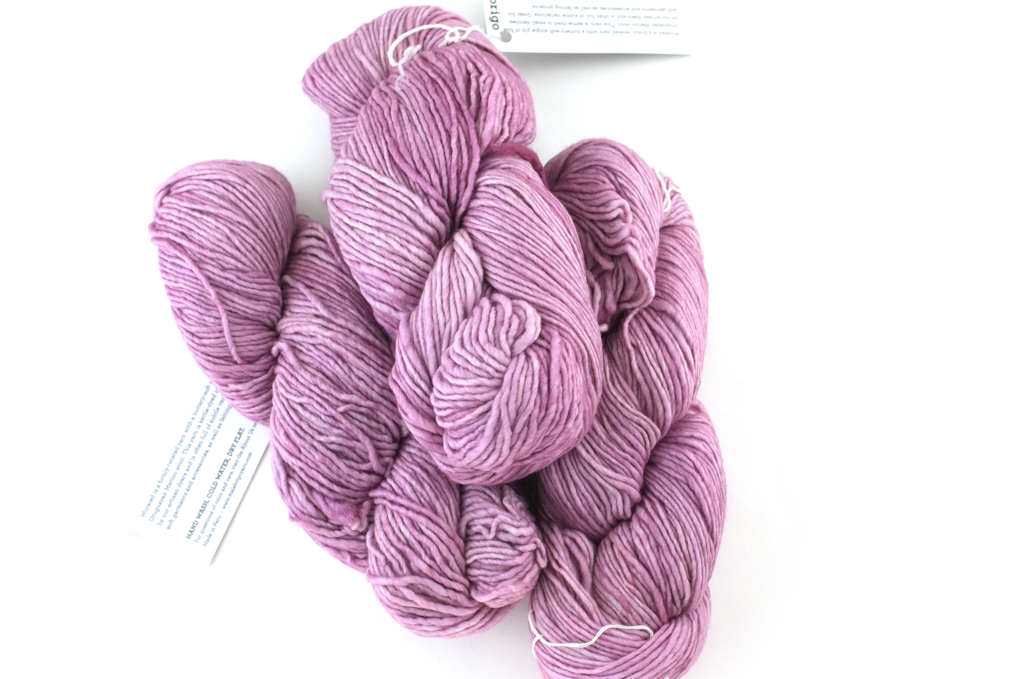 Malabrigo Worsted in color Pink Frost, #017, Merino Wool Aran Weight Knitting Yarn, lilac pink - Purple Sage Yarns