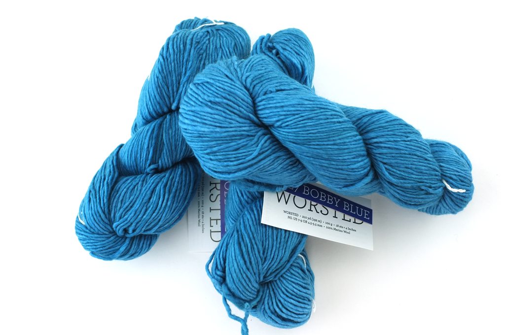 Malabrigo Worsted in color Bobby Blue, #027, Merino Wool Aran Weight Knitting Yarn, medium blue - Purple Sage Yarns