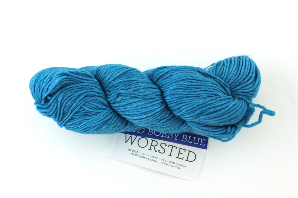 Malabrigo Worsted in color Bobby Blue, #027, Merino Wool Aran Weight Knitting Yarn, medium blue - Purple Sage Yarns