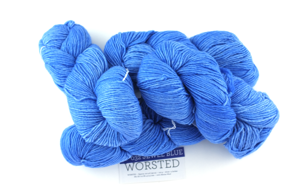 Malabrigo Worsted in color Jewel Blue, #032, Merino Wool Aran Weight Knitting Yarn, cerulean blue - Purple Sage Yarns