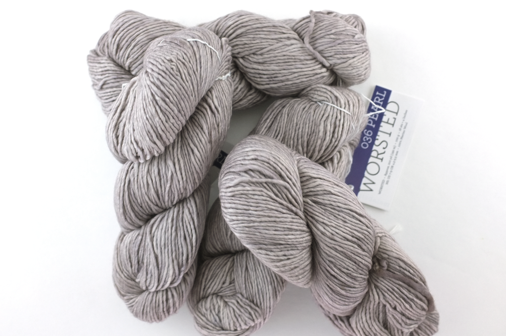Malabrigo Worsted in color Pearl, #036, Merino Wool Aran Weight Knitting Yarn, pale gray - Purple Sage Yarns