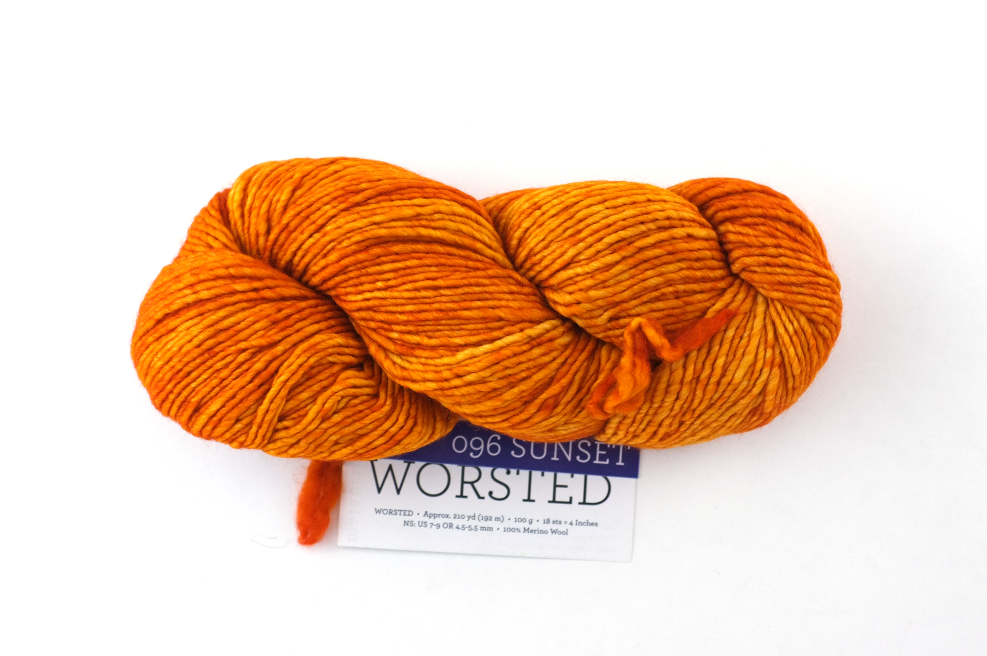 Malabrigo Worsted in color Sunset, Merino Wool Aran Weight Knitting Yarn, sunny yellow orange, #096 - Purple Sage Yarns