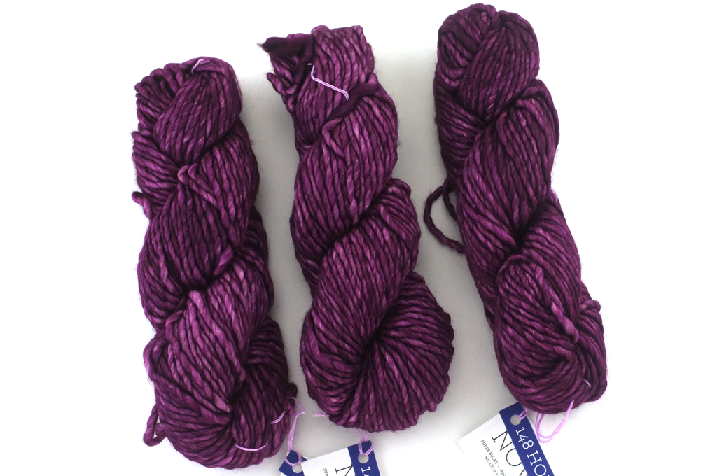Malabrigo Noventa in color Hollyhock, Merino Wool Super Bulky Knitting Yarn, machine washable, intense magenta, #148 - Purple Sage Yarns