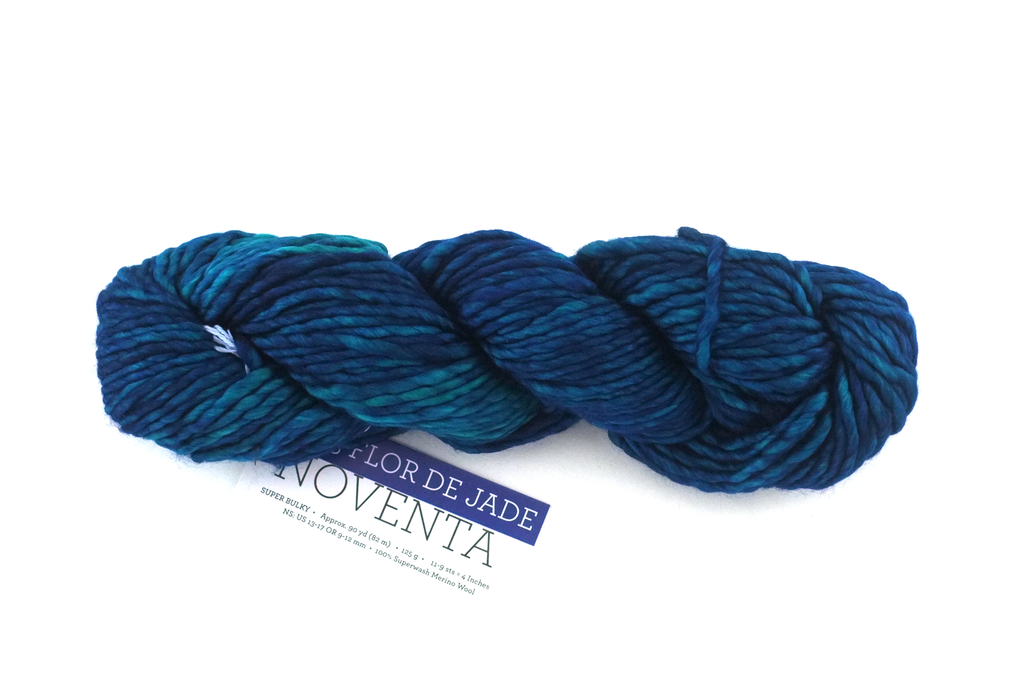 Malabrigo Noventa in color Flor de Jade, Merino Wool Super Bulky Knitting Yarn, machine washable, deep blues and turquoise, #233 - Purple Sage Yarns