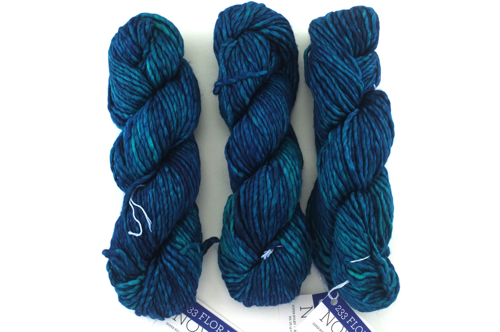 Malabrigo Noventa in color Flor de Jade, Merino Wool Super Bulky Knitting Yarn, machine washable, deep blues and turquoise, #233 - Purple Sage Yarns