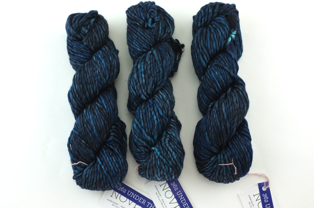 Malabrigo Noventa in color Under the Sea, Merino Wool Super Bulky Knitting Yarn, machine washable, dark blues, #362 - Purple Sage Yarns