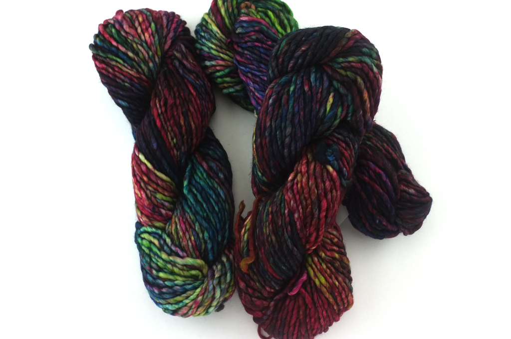 Malabrigo Noventa in color Fortaleza, Merino Wool Super Bulky Knitting Yarn, machine washable, dark rainbow shades, #722 - Purple Sage Yarns