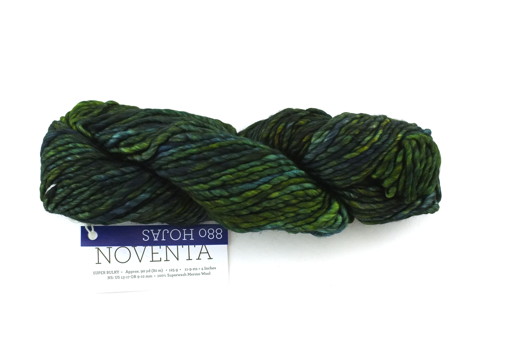 Malabrigo Noventa in color Hojas, Merino Wool Super Bulky Knitting Yarn, machine washable, dark greens and blues, #880 - Purple Sage Yarns