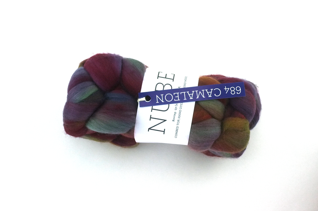 Malabrigo Nube, Camaleon, rainbow shades, color 684, merino spinning fiber from Purple Sage Yarns