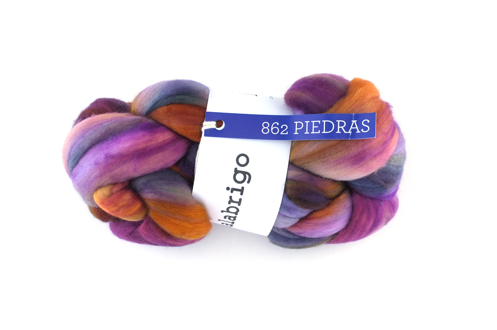Malabrigo Fiber, Nube pure merino combed top, hand dyed in color Piedras, #862, orange, magenta - Purple Sage Yarns