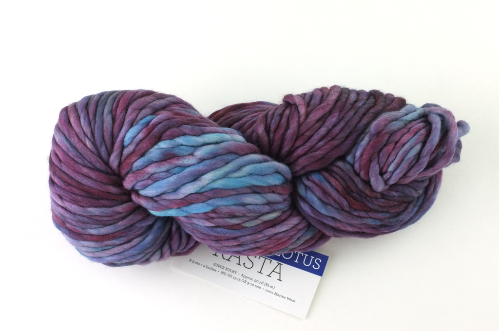 Malabrigo Rasta in color Lotus, Super Bulky Merino Wool Knitting Yarn, crimson, blues, rose, #120 - Purple Sage Yarns