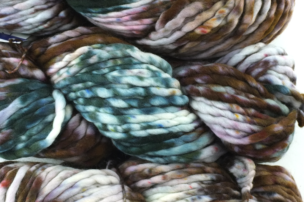 Malabrigo Rasta in color Carousel, Merino Wool Super Bulky Knitting Yarn, speckle dyed teal, brown, gray, #174 - Purple Sage Yarns