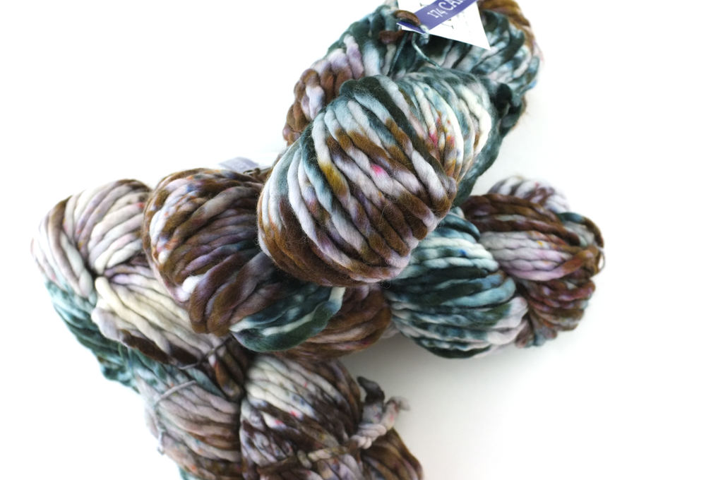 Malabrigo Rasta in color Carousel, Merino Wool Super Bulky Knitting Yarn, speckle dyed teal, brown, gray, #174 - Purple Sage Yarns