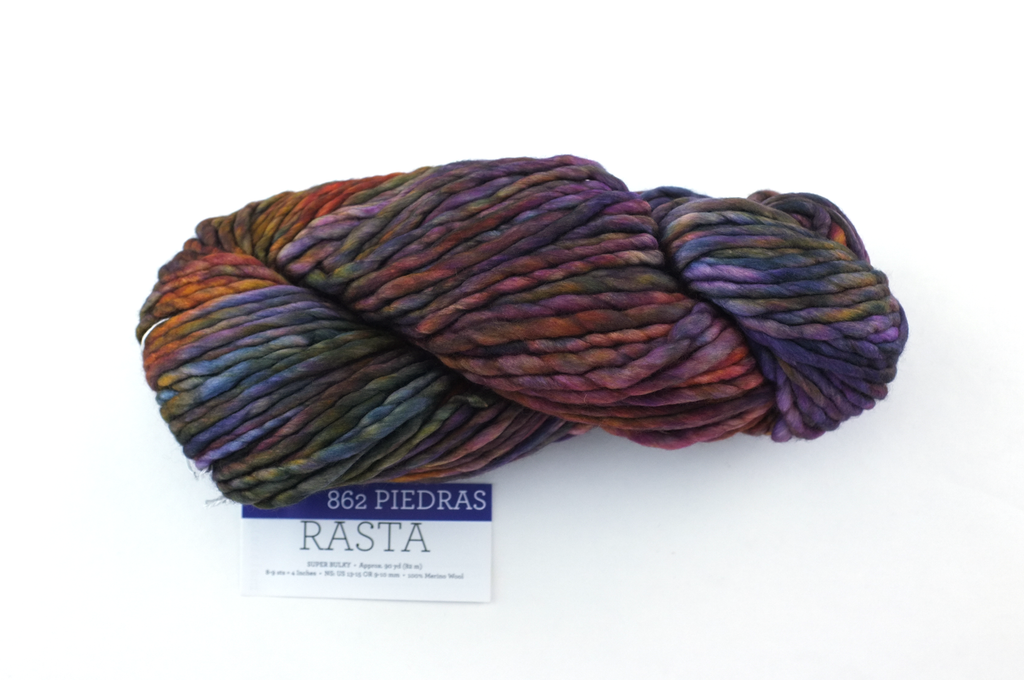 Malabrigo Rasta in color Piedras, Merino Wool Super Bulky Knitting Yarn, purples, rust, vermilion, #862 - Purple Sage Yarns
