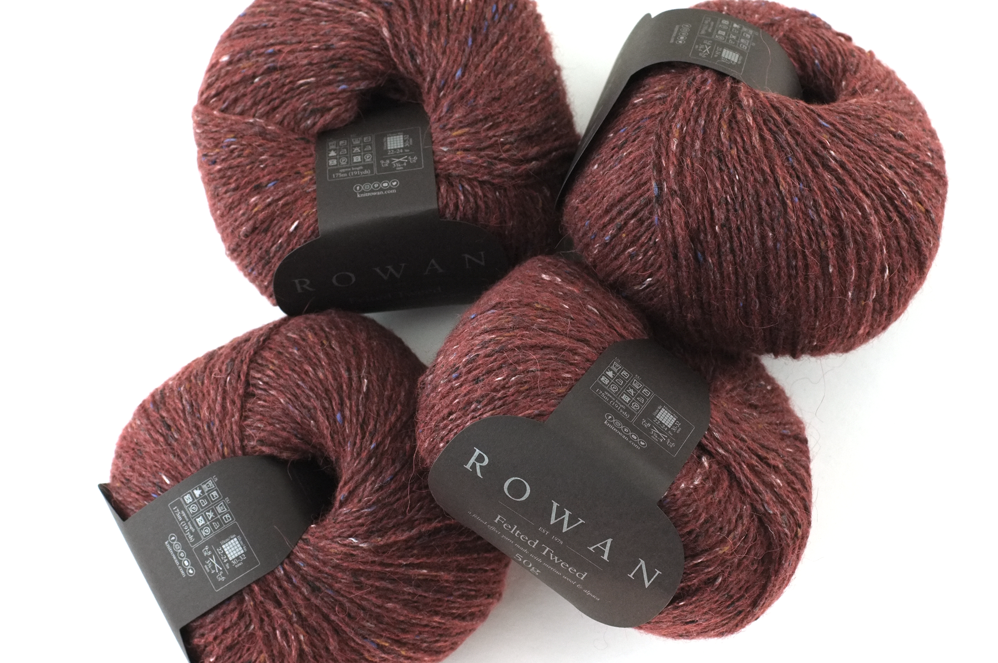 Rowan Felted Tweed Barn Red 196, deep brick red tweed, merino, alpaca, viscose knitting yarn