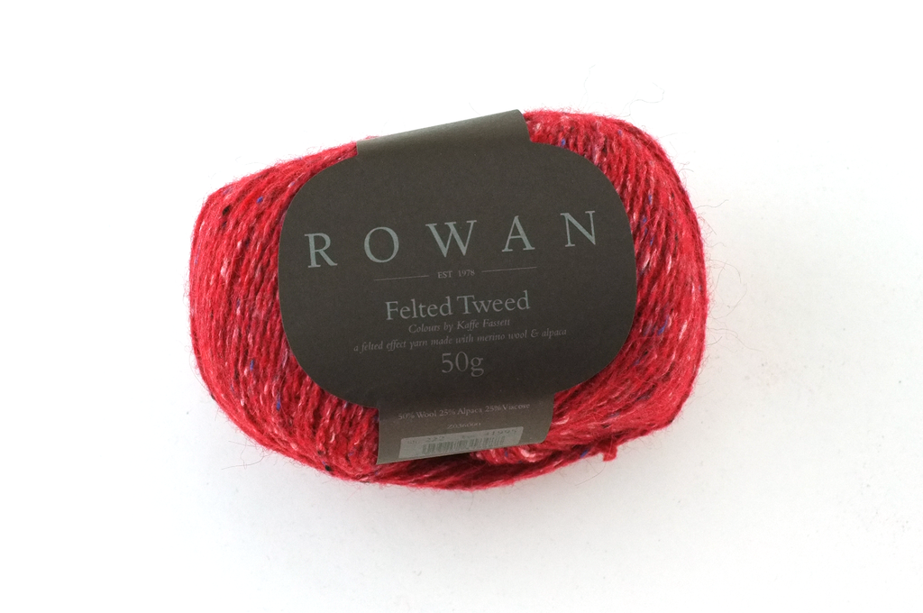 Rowan Felted Tweed Scarlet 222, bright intense red, merino, alpaca, viscose knitting yarn from Purple Sage Yarns