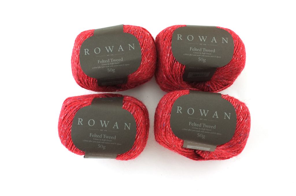 Rowan Felted Tweed Scarlet 222, bright intense red, merino, alpaca, viscose knitting yarn from Purple Sage Yarns