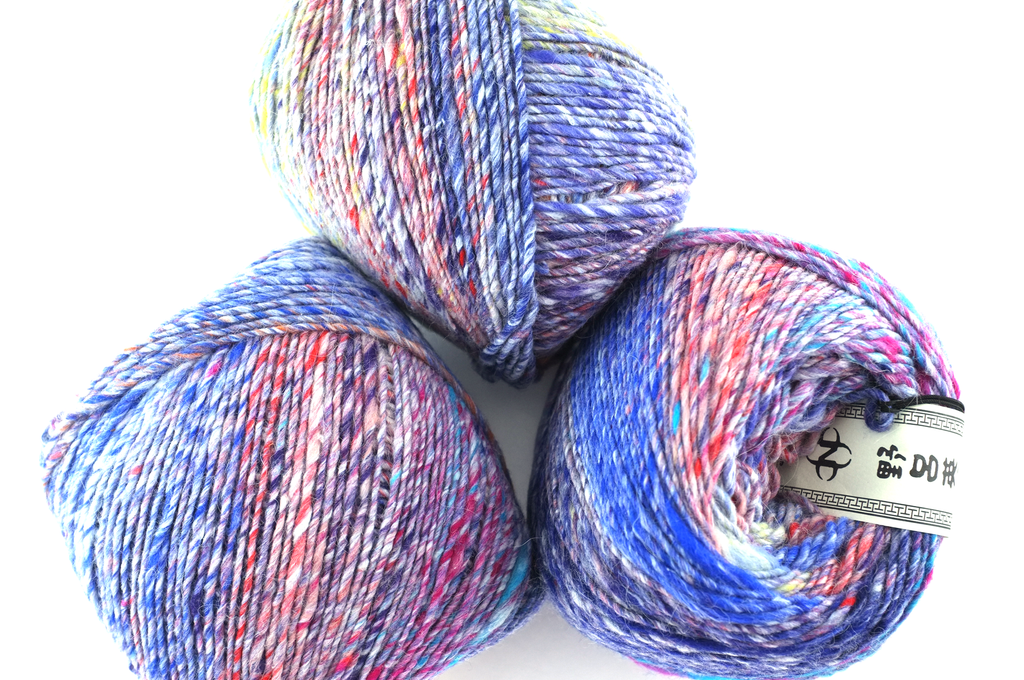 Noro Rikka Color 05, bulky weight knitting yarn, dragon skeins in blues, white, red, wool, alpaca, silk from Purple Sage Yarns